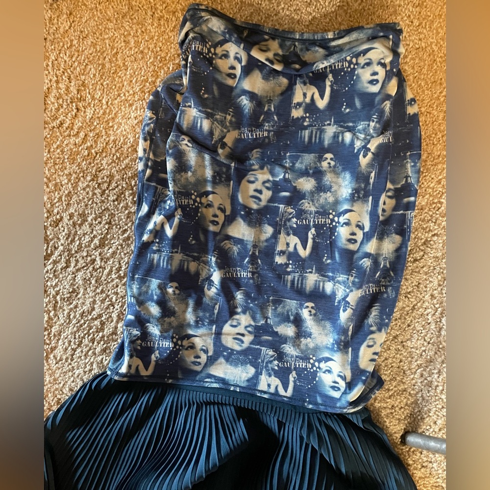 Jean Paul Gaultier Blue Pleated Midi Pencil Skirt